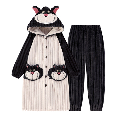 猫人儿童睡袍男童法兰绒浴袍