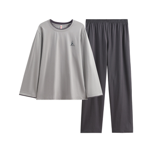 芬腾纯棉男士长袖睡衣全棉春秋季套头圆领套装休闲宽松秋季家居服