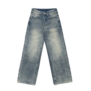 流光碎钻爆闪阔腿牛仔裤女2026冬季加绒高腰宽松显瘦慵懒堆堆长裤