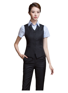 长袖条纹商务金融工作服职业套装