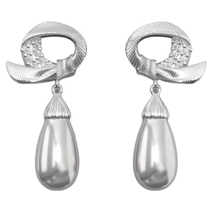 TOGGLER 冰花系列 董洁丝带蝴蝶结环形镶钻珍珠缎光银镀金耳环女