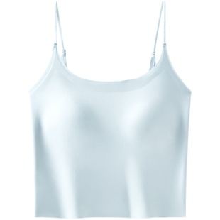 夏白色背心含胸垫吊带运动内衣无痕舒适弹力显瘦美背女蓝舞蹈吊带