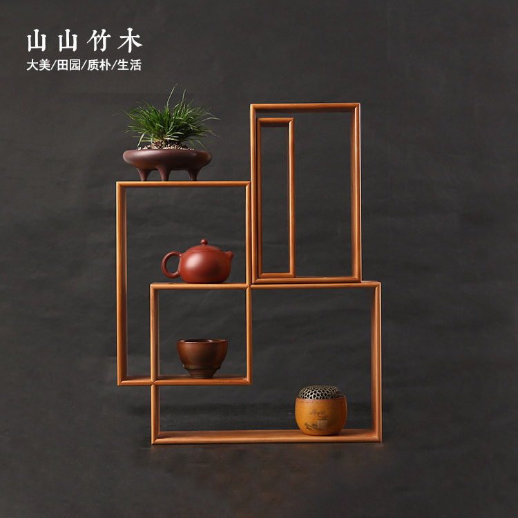 博古架小多宝格竹制茶棚茶具茶杯架创意百搭实木中式摆件展示架