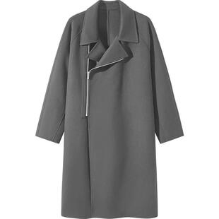 GXG男装 黑色拉链门襟时尚通勤长款羊毛大衣外套 24年冬季品