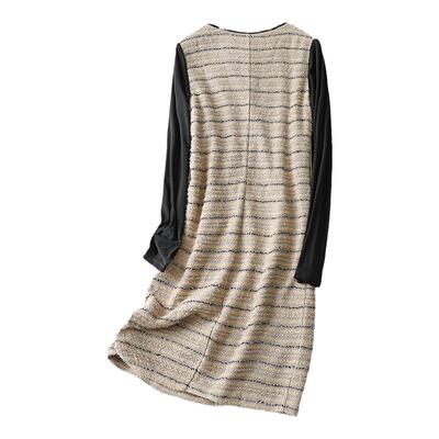 M2女装品牌折扣法式条纹连衣裙