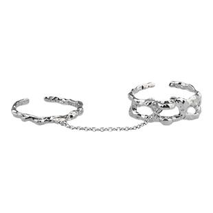 PDSTYLE 小众设计高级感链条双戒指男时尚个性开口可调节食指环女