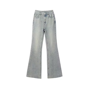 BLUEWEDIAN美式复古水洗微喇叭牛仔裤春季显瘦做旧裤子女士