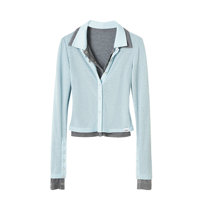 Uena双层翻领假两件T恤