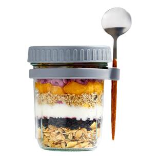 隔夜燕麦杯早餐杯带盖带勺便携水果酸奶沙拉豆浆刻度密封玻璃杯子