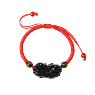 手工编织黑曜石貔貅手链小貔貅红绳手串黑绳皮丘编织男女款礼物