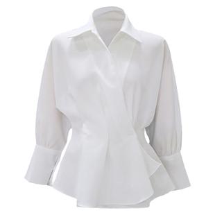 衬衣女款2025新款爆款气质女士上衣褂收腰前短后长荷叶边红色衬衫