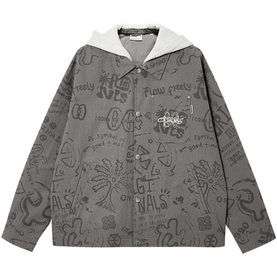 杰克琼斯男装春季新款满印潮流工装连帽夹克外套男士酷帅穿搭上衣