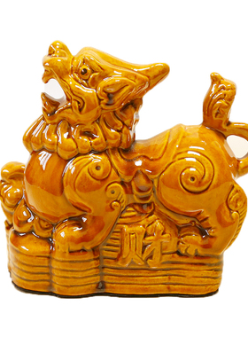 唐三彩陶瓷貔貅一对摆件