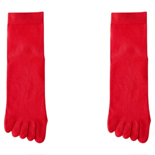 本命年五指袜子女款春秋季大红色中筒袜10A抗菌防臭分脚趾纯棉袜