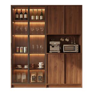 中古风实木餐边柜骨骼线酒柜客厅靠墙一体家用储物柜玻璃门储物柜