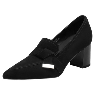 星期六法式羊皮复古尖头乐福鞋女秋季新款软底百搭皮鞋粗跟【直】