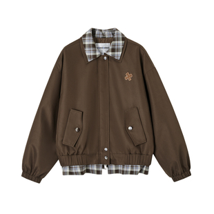 SOMESOWE外套女复古双层领格纹拼接夹克上衣2026春季新款官方授权