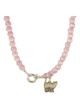 里晤s925银粉色猫眼石彩贝猫咪吊坠项链送女友送闺蜜新年圣诞礼物