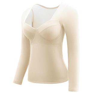 保暖内衣女秋冬加绒发热带胸垫低领打底衫加厚秋衣秋裤套装女冬季