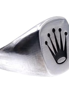 欲望车间欧美劳力士标志男银戒指