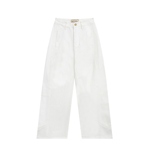 橘子树在哪儿复古棕色拼接牛仔裤女秋冬设计感直筒显瘦垂感阔腿裤