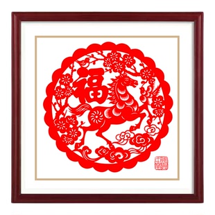 青岛古雅剪纸纯手工非遗剪纸成品窗花福字玻璃贴生肖马年传统文化