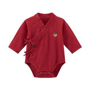 乖奇熊新生儿纯棉连体包屁衣红色满月夏季宝宝和尚服三角哈衣薄款