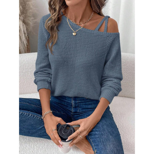 G 13098 Off-shoulder Waffle Tee 露肩华夫格 T 恤跨境速卖