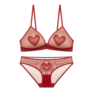 维多利亚多培尔性感红色内衣套装女聚拢小胸前扣无钢圈本命年文胸