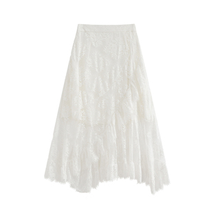 MOERSHOP 仙女制造机 白色蕾丝不规则拼接半身裙女高腰显瘦长裙春