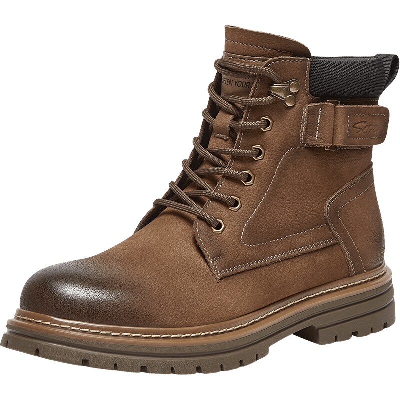 百思图冬季商场同款加绒保暖户外运动马丁靴粗跟男短靴AEF01DD4