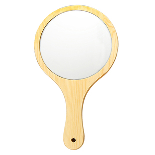 原木镜子手柄镜子圆形手柄木镜实木美容院用纹绣私人定制手把大号