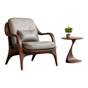 北美黑胡桃木单人沙发椅设计师款高端实木扶手椅真皮艺舒适休闲椅