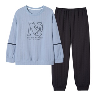 浪莎空气棉情侣睡衣女款秋冬季纯棉夹棉收口男士夹层可外穿家居服