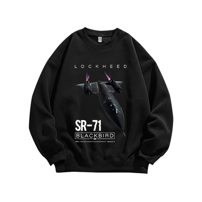 SR-71黑鸟侦察机黑暗之星战斗机印花纯棉圆领卫衣服长袖T恤衫男装