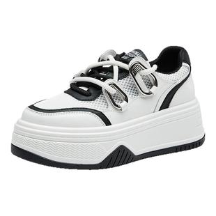 康奈女鞋厚底舒适潮流版鞋时尚复古撞色拼接小白鞋系带通勤鞋