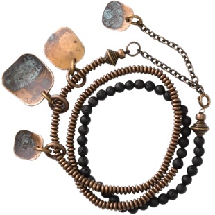 曲尾花原创设计师火山石复古铜手串男饰品欧美街头休闲女多层手链