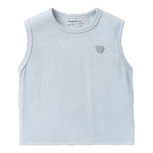 右欧男童背心凉感冰皮女童无袖T恤纯色螺纹儿童夏季上衣新品童装