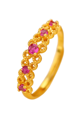 玫瑰新月黄金色戒指女款开口指环