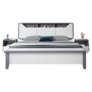 北欧白色实木床现代简约1.8米双人床主卧大床一米五1.5高箱储物床