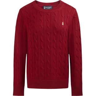 【新年马上旺】暇步士女装秋冬红毛衣立体绞花绵羊毛休闲圆领上衣