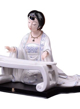 东方泥土古典美女陶瓷器书房摆件