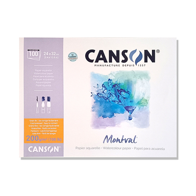 法国进口canson包邮康颂Montval梦法儿200g100张木浆水彩本单面封胶中粗纹理小红书推荐厚本绘画本无酸防霉菌