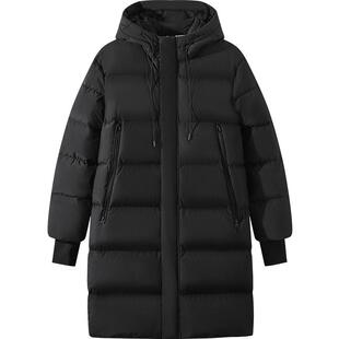 GXG男士2024冬季品纯色休闲百搭连帽长款羽绒服男外套鸭绒