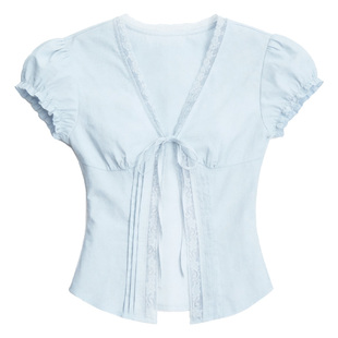 fragileheart易碎商店·韩系少女绑带花边短袖上衣格纹半裙套装春