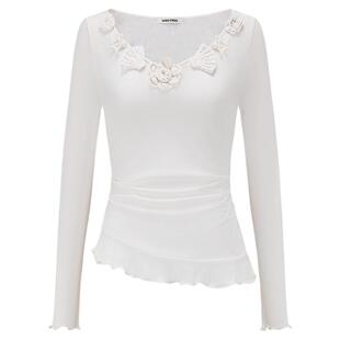 SHRO ENRO 2026春季新款法式立体花朵针织修身显瘦下摆不规则上衣