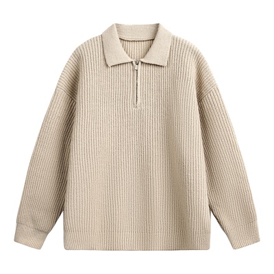 高级感纯色半拉链POLO领毛衣男