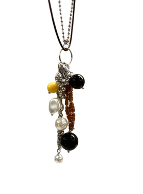 乌托邦系列金属海螺流苏长款小众设计黑猪珍珠毛衣链百搭双层项链