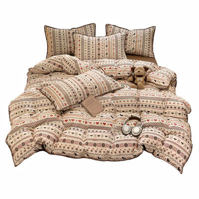 ins费尔岛风纯棉床上四件套全棉2026新款被套学生宿舍床单三件套4