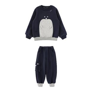 幼悠男童休闲套装2026秋季企鹅造型套头圆领卫衣百搭直筒束脚裤潮